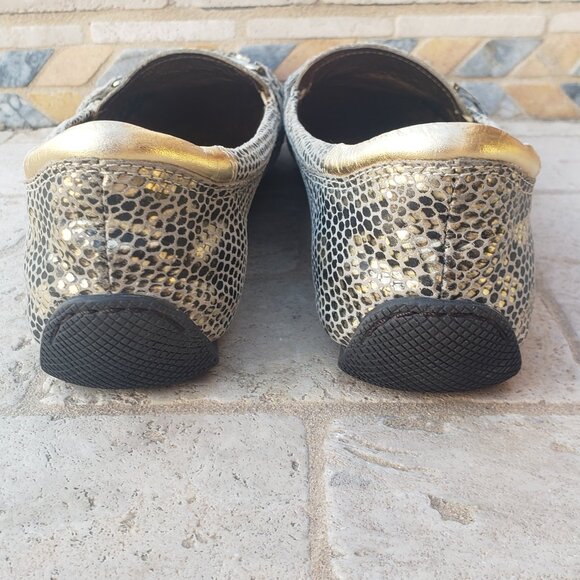 AK Anne Klein Gold & Pewter Leather Snakeskin Pattern Loafers/Flats -Size 7 - Picture 5 of 7